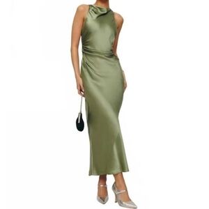 Reformation Cassette Silk Dress 6 In Artichoke Green NWT $328